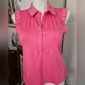 Sigrid Olsen Golf Polo Shirt XL Pink Ruffle Sleeveless Women’s Top UPF 50 EUC